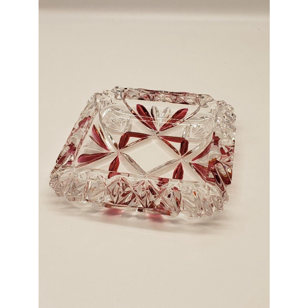 Genuine Lead Crystal Hand Cut Ashtray Western Germany Old Vintage Glass 6"×6"